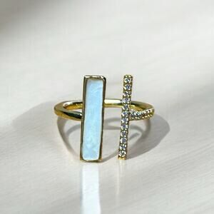 Geometric SplitShank Mother of Pearl Cubic Zirconia Adjustable Ring